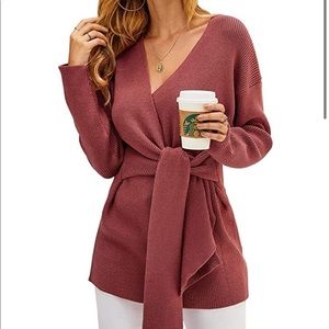 NWOT Amazon Rust Color Wrap Sweater Sz L